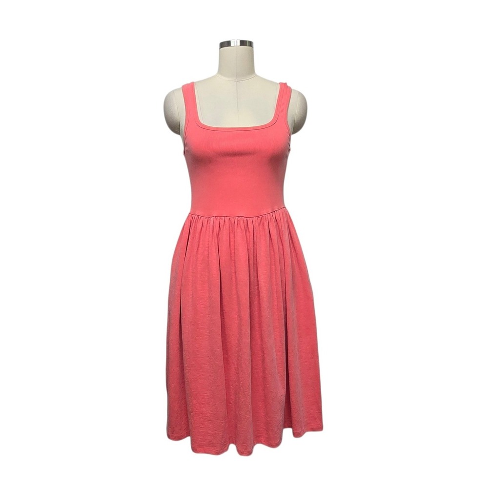 Sundry Coral Pink Ribbed Tank Midi Dress Square Neck Size 0 Made in USA